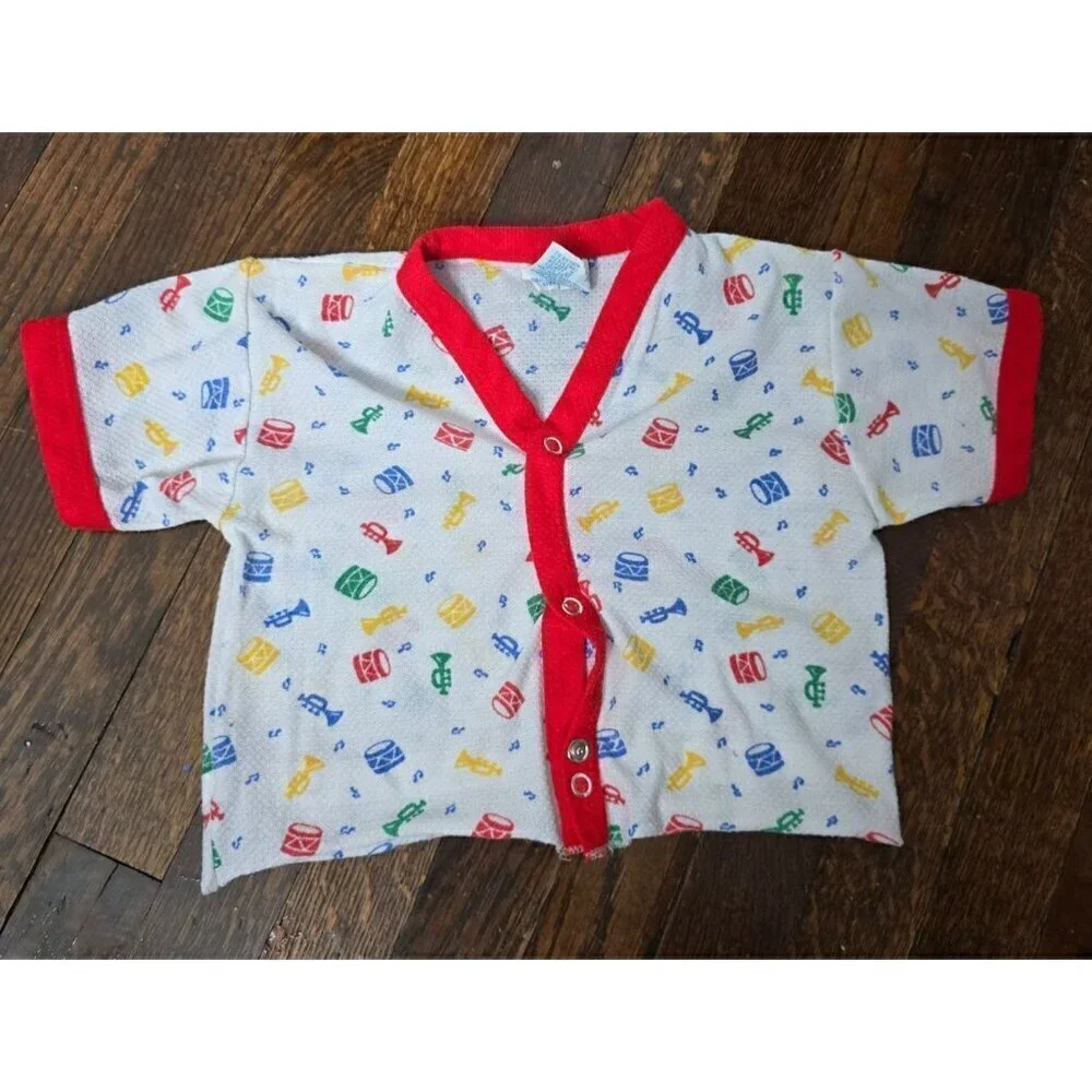 Vintage 90s Primary Colors Musical Instruments Baby Top